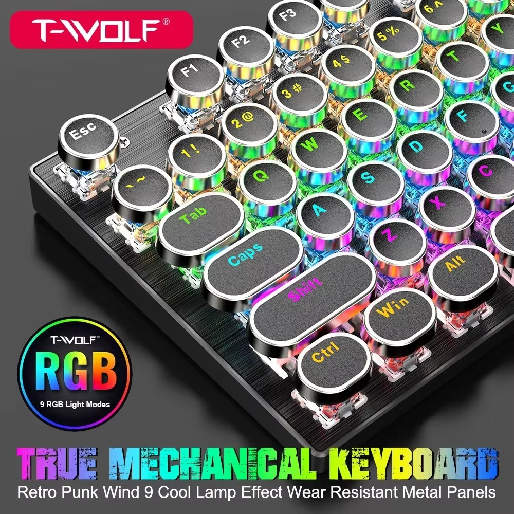 T-WOLF T75 104 Keys Adjustable RGB Light Computer Game Wired Mechanical Keyboard T-WOLF T75 104 Keys Adjustable RGB Light Computer Game Wired Mechanical Keyboard